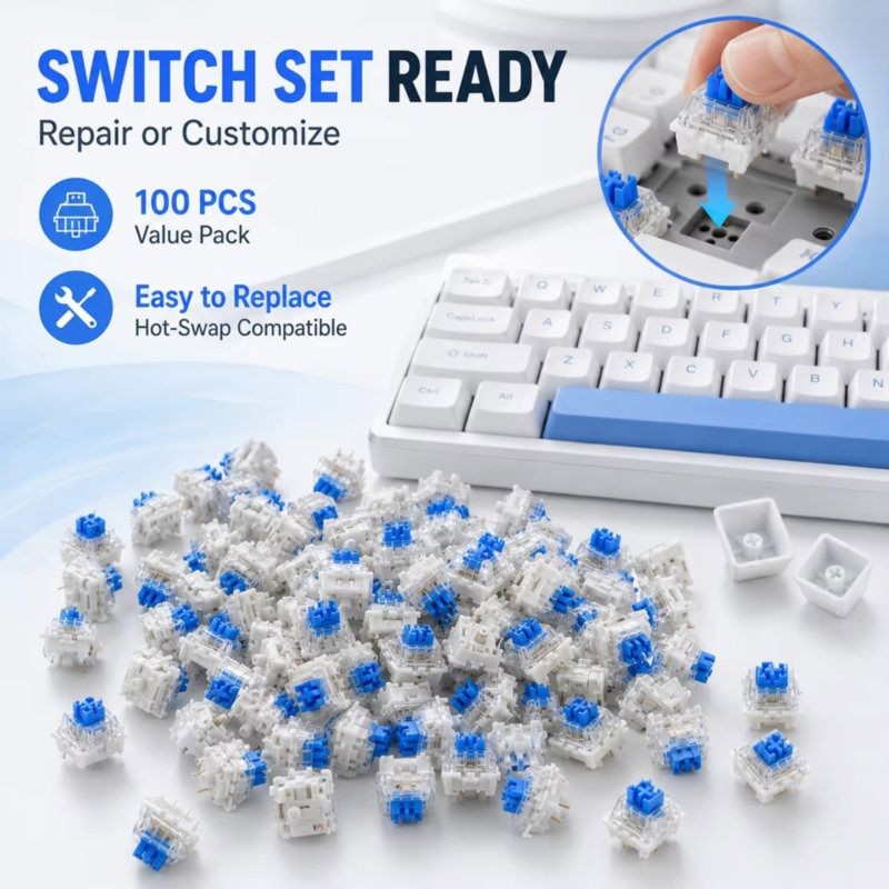 DT21 100Pcs DIY Mechanical Key - đánh giá và giá Keyboard Gaming Blue Switch